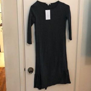 Shop Stevie grey ruffle dress, size S, BNWT